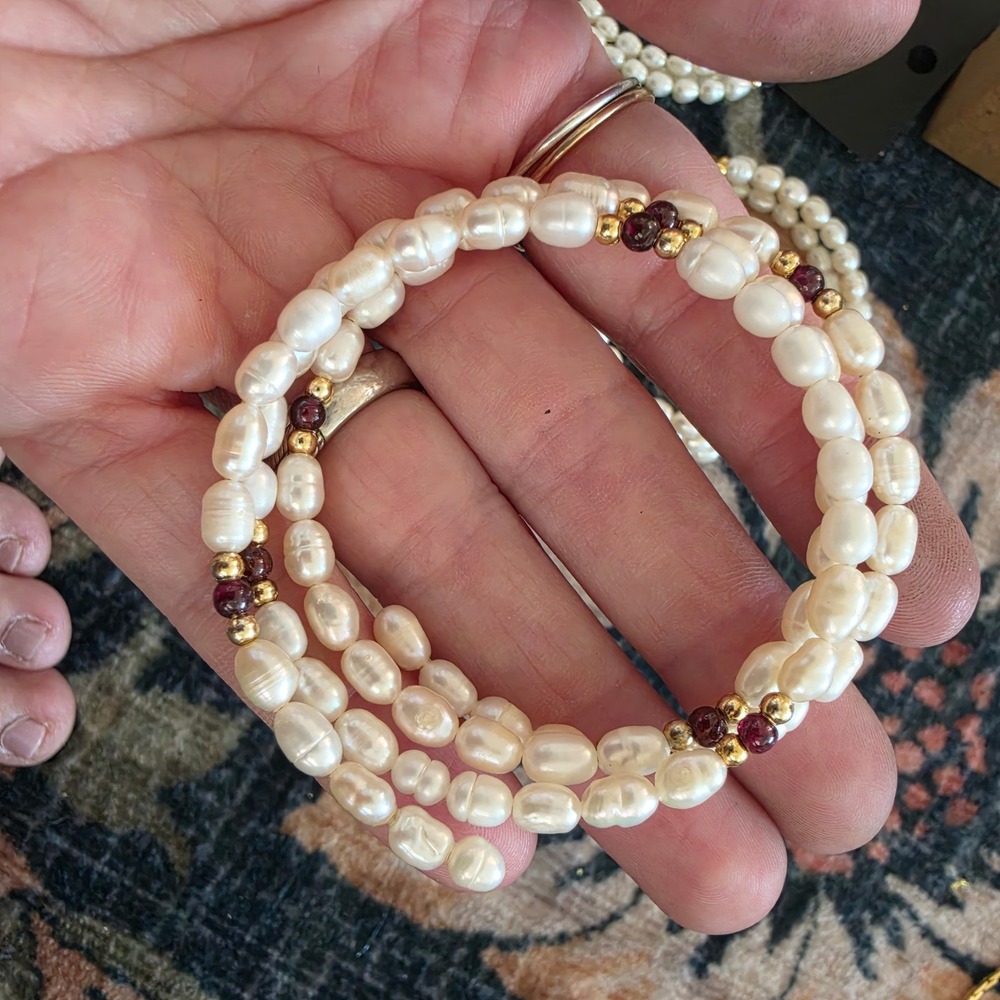 Freshwater Pearl Wrap Bracelet Set Gemstone Accents Garnet Lapis Rose Quartz